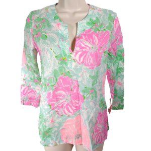 Lilly Pulitzer Floral Cotton Tunic Women's Size XS Pink, Green, White